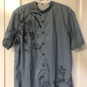 Grey Cherry Blossom Button-Up